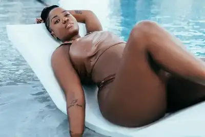 Wet Lydia Jazmine Shows of Sexy Body in Nude Leather Bikini