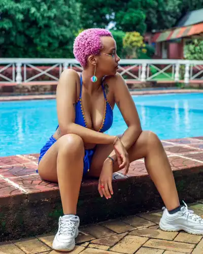 Singer Ceee Sexy Poses in a Blue Bikini Outfit in Photoshoot by Bash Mutumba