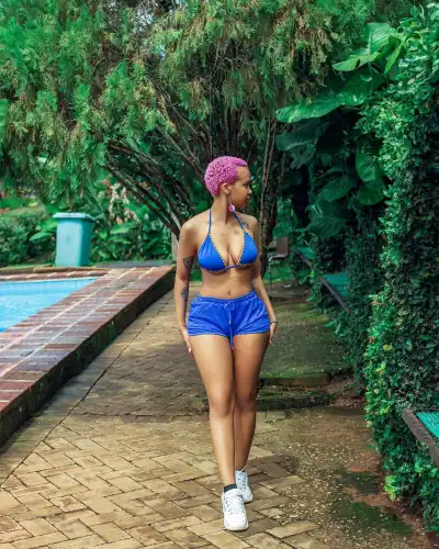 Singer Ceee Sexy Poses in a Blue Bikini Outfit in Photoshoot by Bash Mutumba