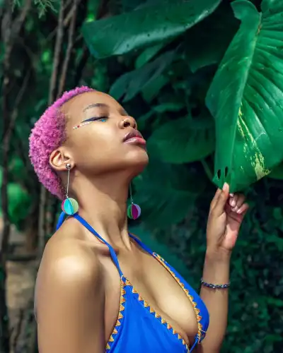 Singer Ceee Sexy Poses in a Blue Bikini Outfit in Photoshoot by Bash Mutumba