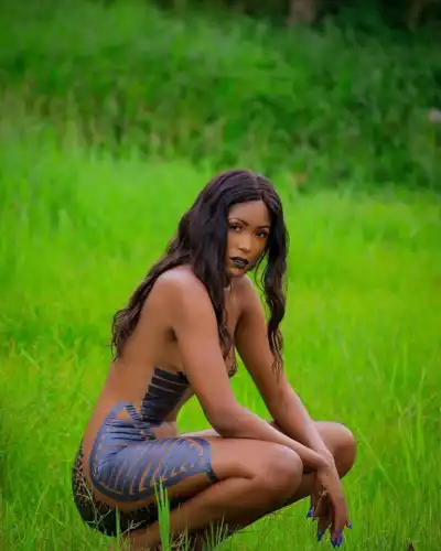 Doreen Kabareebe Completely Nude in Black Tape Photoshoot